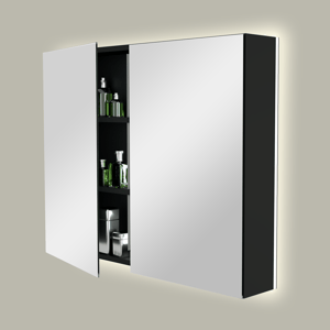 Storke Reflecta spiegelkast 95 x 75 cm mat zwart met spiegelverlichting