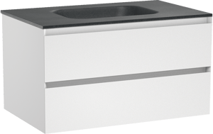 Balmani Mitra zwevend badkamermeubel 90 x 55 cm mat wit met Tablo Arcato enkele wastafel in graniet zwart