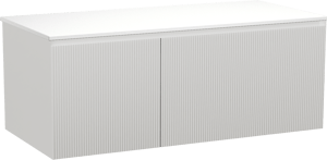 Balmani Fila zwevend badkamermeubel 120 x 55 cm mat wit met Stretto enkel of dubbel tablet in solid surface mat wit, Verticale symmetrische rechte ribbel