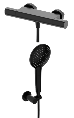 Blaufoss Eris Thermostat-Armatur Wandmontage Aufputz Badewannenarmatur schwarz matt