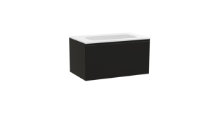 Balmani Idra meuble salle de bains suspendu 90 x 55 cm noir mat avec Tablo Strada plan simple en marbre composite blanc mat