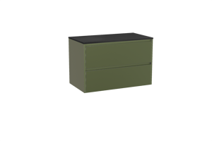 Storke Seda hängendes Möbelstück Set: 95 x 52 cm, Olivgrün, mit Panton Einzel Waschtischplatte, Pulverbeschichtetes MDF Schwarz matt