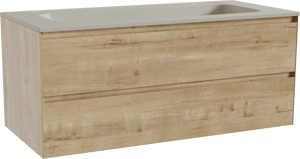 Balmani Mitra hängendes Möbelstück Set: 120 x 55 cm, Rohe Eiche, mit Tablo Strada Einzelwaschtisch für 2 Armaturenlöcher, Marmorkomposit Seidengrau