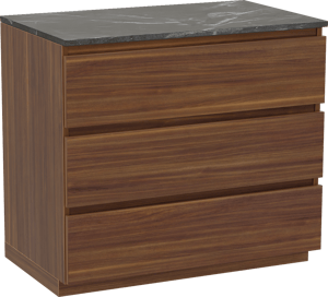 Balmani Lucida staand badmeubel 90 x 55 cm amerikaans notenhout met Stretto enkel wastafelblad in marmer pietra grey