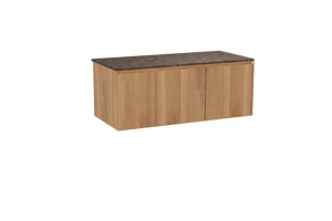Balmani Idra meuble salle de bains suspendu 120 x 55 cm teck avec Stretto tablette simple ou double en marbre dark emperador