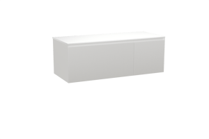 Balmani Fila zwevend badkamermeubel 135 x 55 cm mat wit met Stretto enkel of dubbel tablet in solid surface mat wit, Verticale symmetrische rechte ribbel