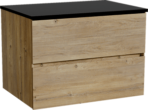 Storke Edge zwevend badkamermeubel 75 x 52 cm ruwe eik met Panton enkel tablet in gepoedercoate mdf mat zwart