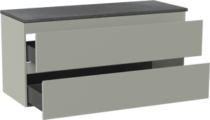 Linie Lado zwevend badmeubel 120 x 46 cm greige met Lado enkel of dubbel wastafelblad in melamine grijze leisteen