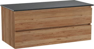 Balmani Lucida hängendes Möbelstück Set: 120 x 55 cm, Teak, mit Stretto Einzel Waschtischplatte, Schwarzes Granit