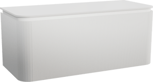 Balmani Moon meuble salle de bains suspendu 130 x 55 cm blanc mat avec Moon tablette simple ou double en solid surface blanc mat, Nervure droite symétrique verticale