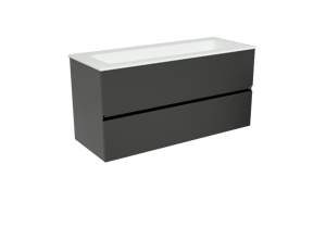 Storke Edge hängendes Möbelstück Set: 100 x 40 cm, Schwarz matt, mit Mata Einzelwaschtisch für 2 Armaturenlöcher, Solid Surface Weiß matt