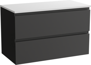 Linie Lado meuble salle de bains suspendu 90 x 46 cm noir mat avec Lado tablette simple en marbre composite blanc mat