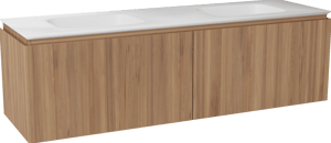 Balmani Eclips zwevend badmeubel 180 x 55 cm Teakhout met Eclips dubbele wastafel in Solid Surface mat wit