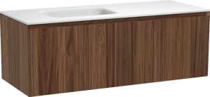 Balmani Idra meuble salle de bains suspendu 135 x 55 cm noyer avec Tablo Arcato plan vasque asymétrique à gauche en solid surface blanc mat