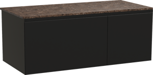 Balmani Idra hängendes Möbelstück Set: 120 x 55 cm, Schwarz matt, mit Stretto Einzel- oder Doppel Waschtischplatte, Marmor Dark Emperador