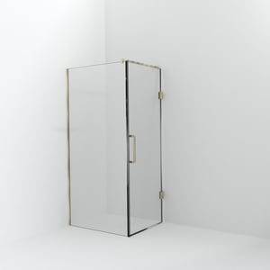 Balmani Modular douche à l'italienne avec porte: 100 x 200 cm avec porte 80 cm, Verre transparent avec coating, Profil Brushed Champagne Gold