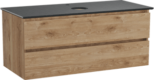 Balmani Lucida meuble salle de bains suspendu 120 x 55 cm chêne brut avec Facetta tablette simple en granit noir