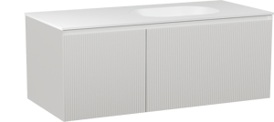 Balmani Fila zwevend badmeubel 120 x 55 cm mat wit met Tablo Oval asymmetrisch rechtse wastafel in solid surface mat wit, Verticale symmetrische rechte ribbel