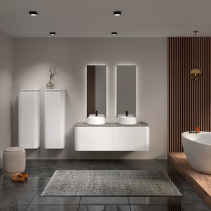 Balmani Moon Badmöbel Set mit Moon Waschtischplatte für Aufsatzwaschbecken