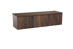 Balmani Forma zwevend badmeubel 180 x 55 cm amerikaans notenhout met Stretto enkel of dubbel wastafelblad in marmer dark emperador, Verticale symmetrische rechte ribbel