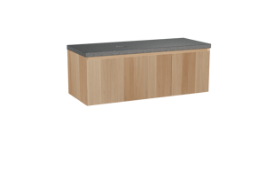 Balmani Idra zwevend badkamermeubel 135 x 55 cm natuur eik met Rock asymmetrisch linkse wastafel in graniet zwart