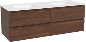 Balmani Lucida meuble salle de bains suspendu 150 x 55 cm noyer américain avec Tablo Arcato double vasque en solid surface blanc mat