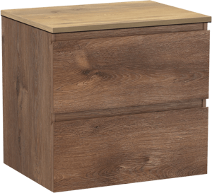 Linie Lado zwevend badkamermeubel 60 x 46 cm bruine eik met Lado enkel tablet in melamine natuur eik