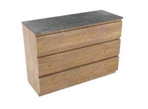 Linie Lado freistehendes Möbelstück Set: 120 x 46 cm, Naturbelassene Eiche, mit Lado Einzel- oder Doppel Waschtischplatte, Melamin Schiefergrau