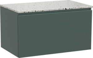 Balmani Sfera zwevend badmeubel 90 x 55 cm forest met Stretto enkel wastafelblad in mat wit/zwart terrazzo