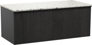 Balmani Forma hängendes Möbelstück Set: 120 x 55 cm, Schwarze Eiche, mit Stretto Einzel- oder Doppel Waschtischplatte, Terrazzo in Weiß/Schwarz matt, Vertikale symmetrische gerade Rippe