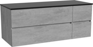 Storke Edge meuble salle de bains suspendu 130 x 52 cm béton gris foncé avec Panton tablette simple ou double en mdf enduit de poudre noir mat