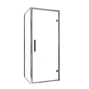 Balmani Senses Design douchehoek met rechtse draaideur en vaste zijwand, 90 x 100 cm, Helder glas, Chroom profielen