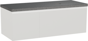 Balmani Idra zwevend badmeubel 135 x 55 cm mat wit met Rock asymmetrisch rechtse wastafel in zwart graniet