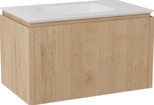 Balmani Eclips zwevend badkamermeubel 90 x 55 cm Natuur eik met Eclips enkele wastafel in Solid Surface mat wit