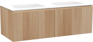 Balmani Idra zwevend badmeubel 135 x 55 cm naturel eiken met Tablo Strada dubbele wastafel in composietmarmer mat wit