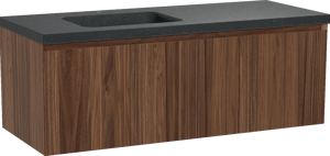 Balmani Idra meuble salle de bains suspendu 135 x 55 cm noyer avec Napoli plan vasque asymétrique à gauche en granit noir