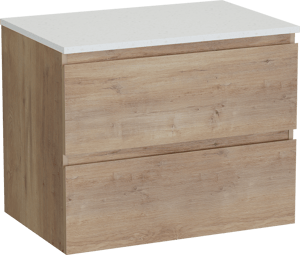 Linie Lado zwevend badkamermeubel 70 x 46 cm natuur eik met Lado enkel tablet in melamine terrazzo wit