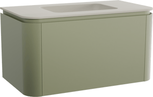 Balmani Moon zwevend badmeubel 100 x 55 cm saliegroen met Moon enkele wastafel in top solid zijdegrijs