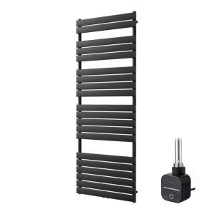 Vipera Vulcan enkele handdoekradiator 70 x 190 cm elektrische verwarming mat zwart zij- en middenaansluiting 1200W, weerstand inbegrepen