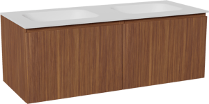 Balmani Sfera zwevend badmeubel 135 x 55 cm amerikaans notenhout met Tablo Arcato dubbele wastafel in solid surface mat wit