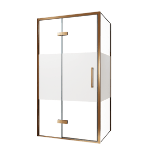 Balmani Senses Design douchehoek met linkse draaideur en vaste zijwand, 100 x 100 cm, Helder glas met matte strook, Brushed Rosegold profielen