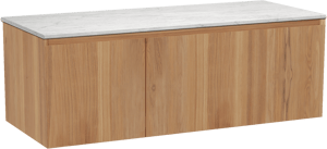 Balmani Idra meuble salle de bains suspendu 135 x 55 cm teck avec Stretto tablette simple ou double en marbre carrara