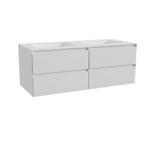 Balmani Mitra zwevend badkamermeubel 135 x 55 cm mat wit met Tablo Arcato dubbele wastafel in solid surface mat wit