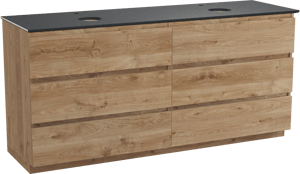 Balmani Lucida staand badmeubel 180 x 55 cm ruw eiken met Facetta dubbel wastafelblad in zwart graniet