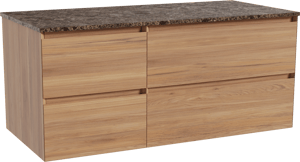 Balmani Mitra zwevend badkamermeubel 120 x 55 cm teak met Stretto enkel of dubbel tablet in marmer dark emperador