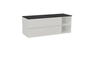 Storke Edge meuble salle de bains suspendu 140 x 52 cm blanc brillant avec Panton tablette simple ou double en mdf enduit de poudre noir mat