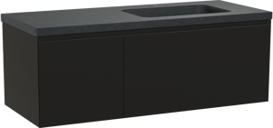 Balmani Idra zwevend badmeubel 135 x 55 cm mat zwart met Napoli asymmetrisch rechtse wastafel in zwart graniet