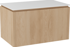 Balmani Eclips hängendes Möbelstück Set: 90 x 55 cm, Eiche Natur, mit Stretto Einzel Waschtischplatte Solid Surface Weiβ matt