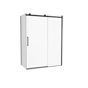 Luca Varess Boltano Eckdusche Schiebetür mit fixierter Seitenwand, 150 x 80 cm, Klarglas, Profil Schwarz