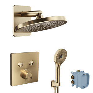 Blaufoss Smartbox Switch-line Duschsystem: Unterputz, inkl. Thermostat-Duscharmatur, inkl. Duschkopf, 25cm Brushed Champagne Gold